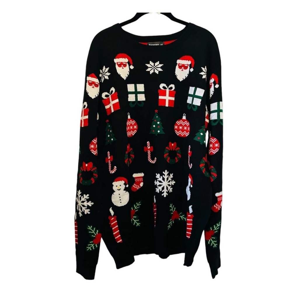 Raisevern Women’s Ugly Christmas Sweater  Santa Snowman Ornaments Trees Sz XL